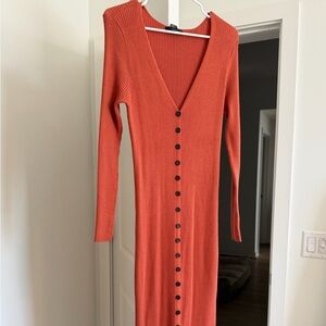 Forever 21 Rust Long Sleeve Button-Down Dress